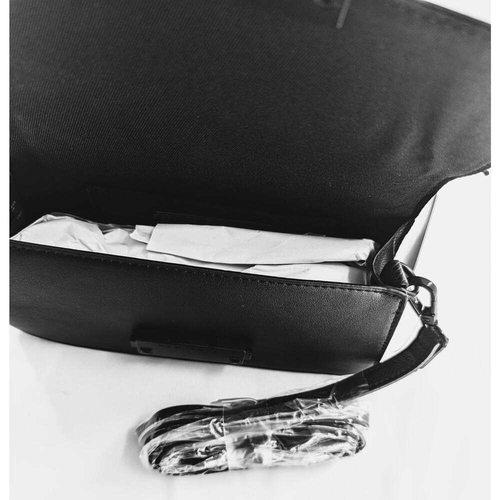 Nicole Miller Black Faux Leather Bag Purse With Chain Accent - Picture 10 of 12